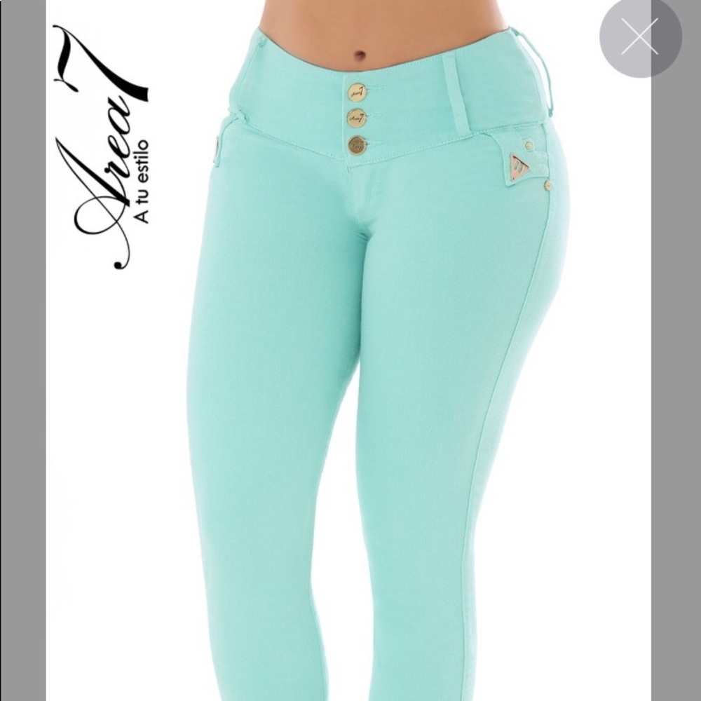 High waisted Mint green Colombian jeans
